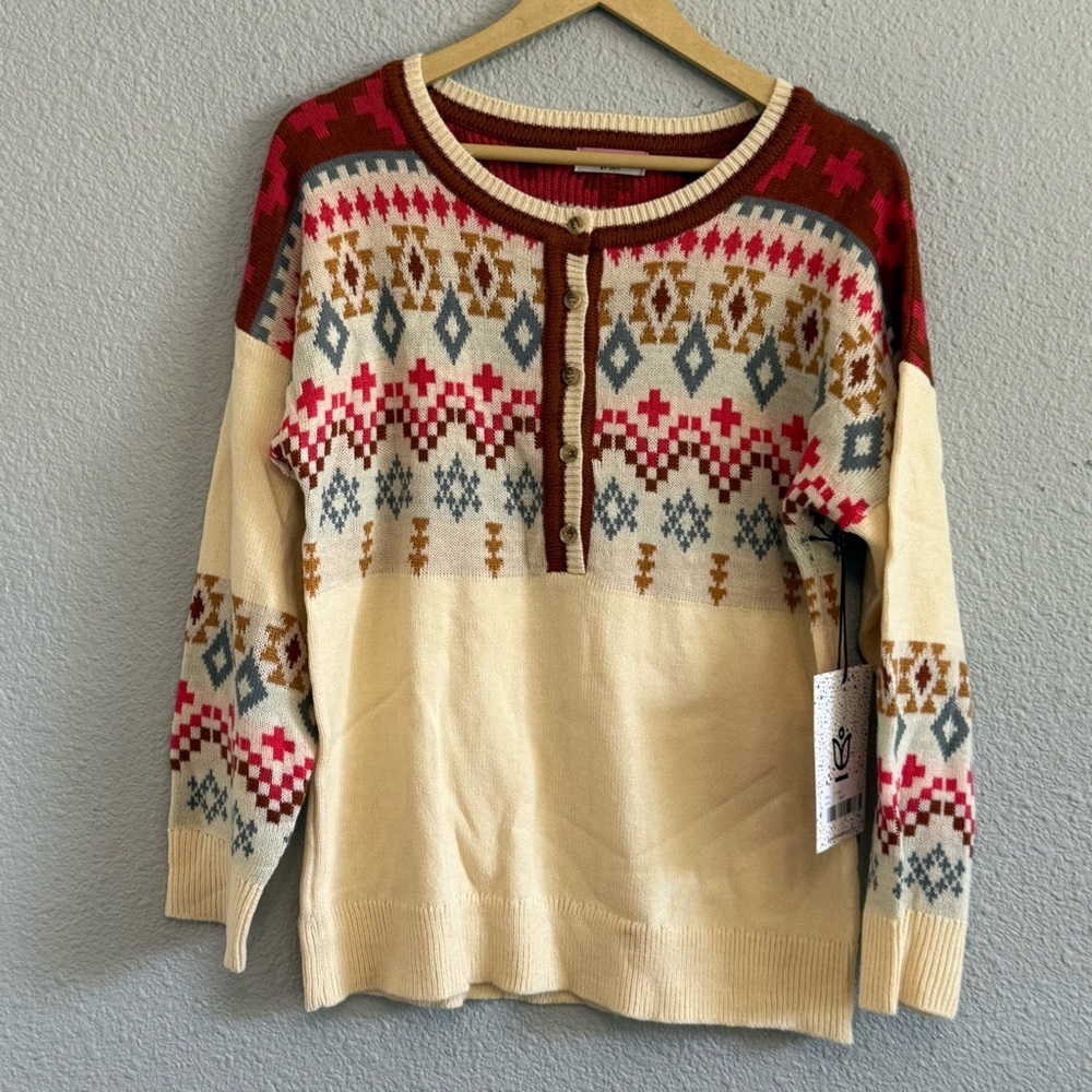 Savanna Jane Aztec Button Sweater Size Small NWT - Picture 2 of 5
